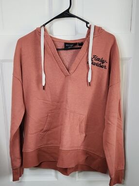 Harley-Davidson Rose Pink V-Neck Hoodie with White Drawstrings